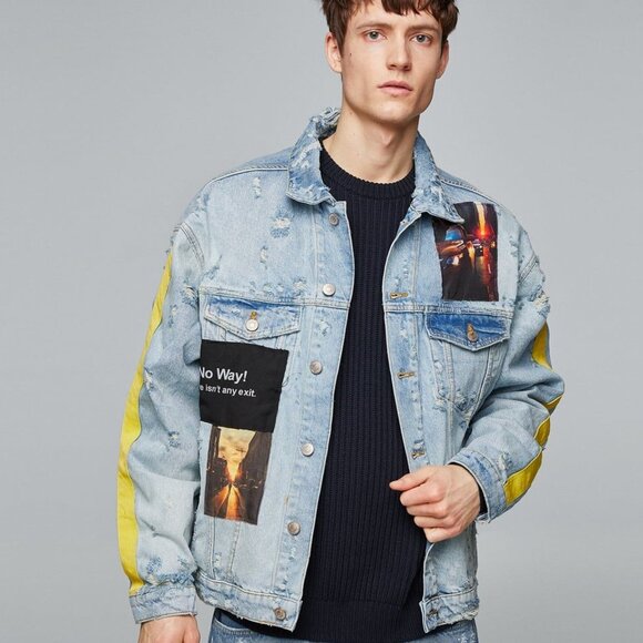 Zara Vintage Mens Graphic jean jacket - Picture 1 of 4